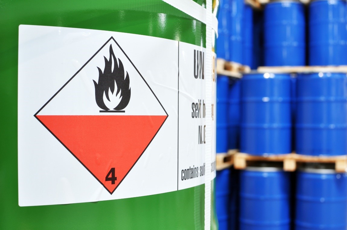 Storage of chemicals in barrels on pallets - logistics and shipping